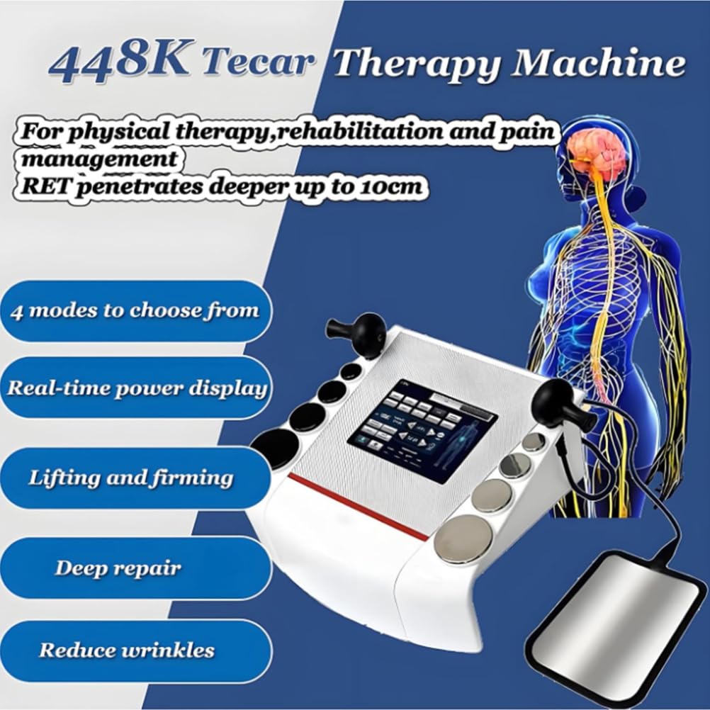 BCBKD Apparecchio per Diatermia Tecarterapia, CET RET RF Indiba per Riabilitazione Sportiva, 4 modalità E 10 Parti del Corpo, 300~448 Khz, Tecarterapia per Dolori Muscolari