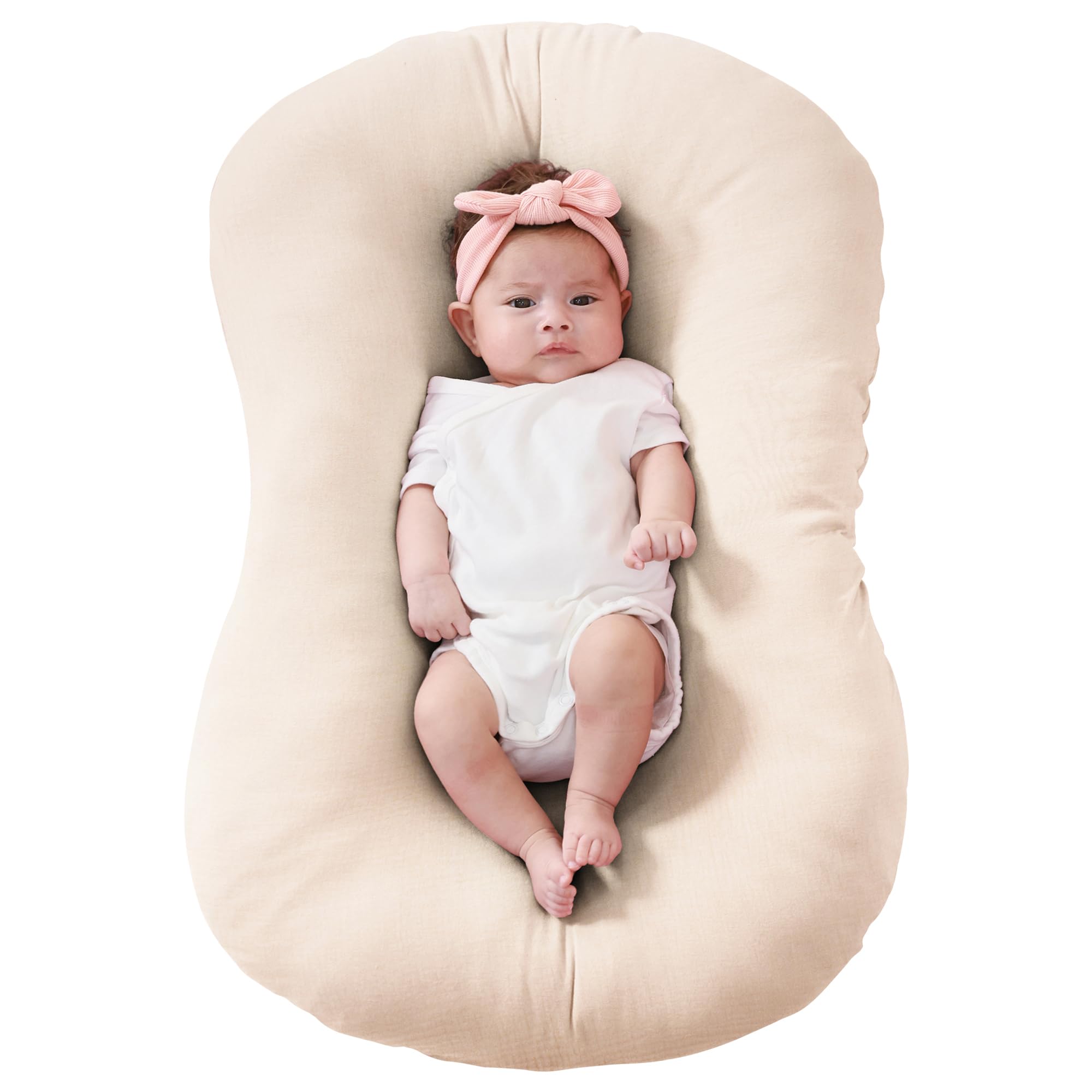 FUNUPUP Muslin Baby Lounger Cover Compatible with Snuggle Me Lounger, Infant Lounger Pillow Cover for Newborn, Removable Newborn Lounger Cover for