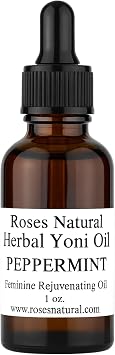 Herbal Yoni Oil,1 oz, Feminine pH Balance, Natural Intimate Care, Organic Yoni Oil for Women, Peppermint, Rejuvenating Aromatherapy, Soothing Blend, Made in The USA. 1 oz., Peppermint