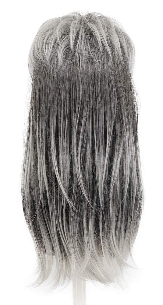 Karlery Men Mullet Long Wave Grey and White Wig 70s 80s Metal Rocker Party Halloween Costume Wig - Image 4