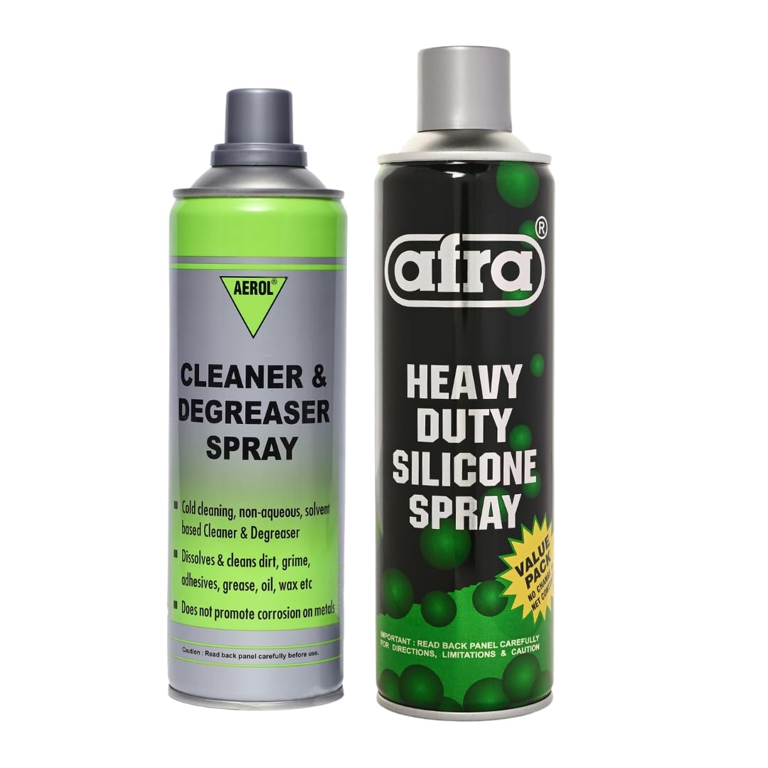 AEROL Cleaner & Degreaser Spray for Metals Grade 6001 (350g/350ml) & AFRA Silicone Spray for Mould Release & Lubrication Grade 8082 (300g/506ml) (COMBO PACK)