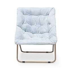 Athena Collection Comfy Saucer Chair for Adult, Comfortable Faux Fur Square Oversize Folding Reading Chair with Metal Leg Lazy and Cozy for Bedroom Living Room, Blue