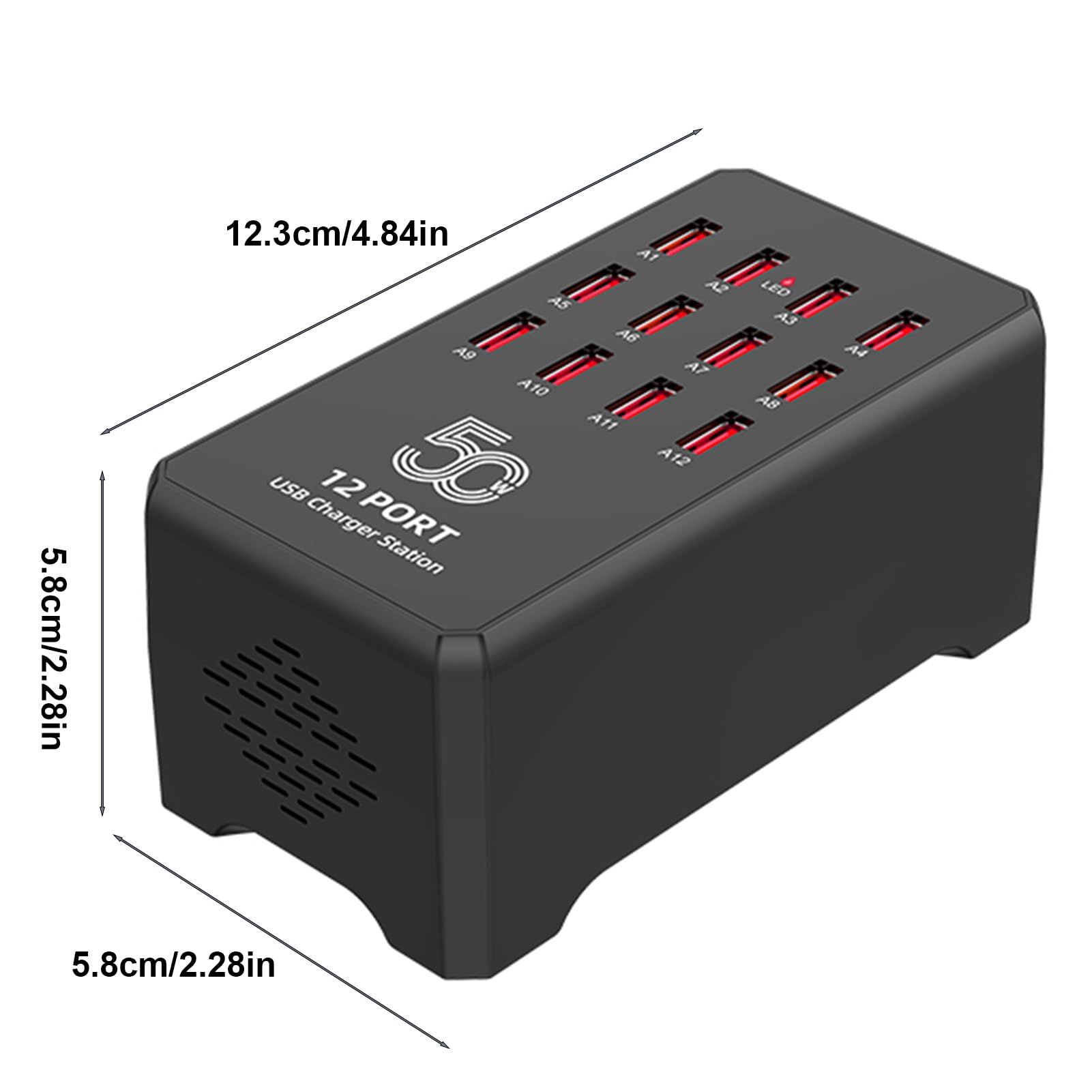 Cuifati Chargeur USB, Station de Charge USB à 12 Port 50W Multiple, Prend en Charge la Couverture de Tension Large, Chargeur Multi-Ports pour Téléphones, Montre, (Prise UE)