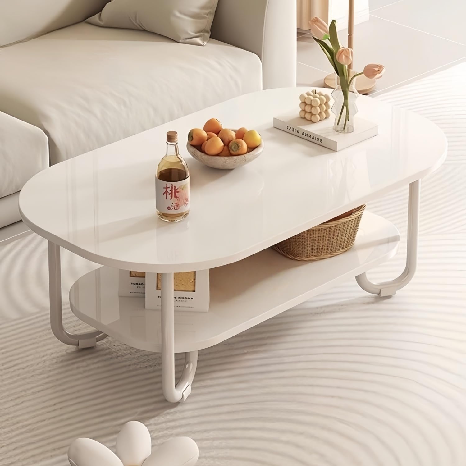 Amazon.co.jp: WoRefCra ローテーブル センターテーブル 幅80cm 楕円形