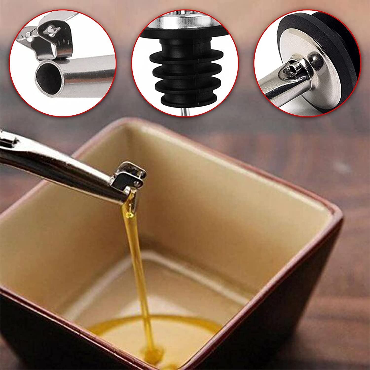 Liquor Pourer,2PCS Bottle Pourers for Spirits Leakproof Bottle Pourers Stainless Steel Freeflow Liquor Wine Pourer Tapered Spout with Silicon Dust Caps for Olive Oil Coffee Syrup Vinegar Bottles - Image 4