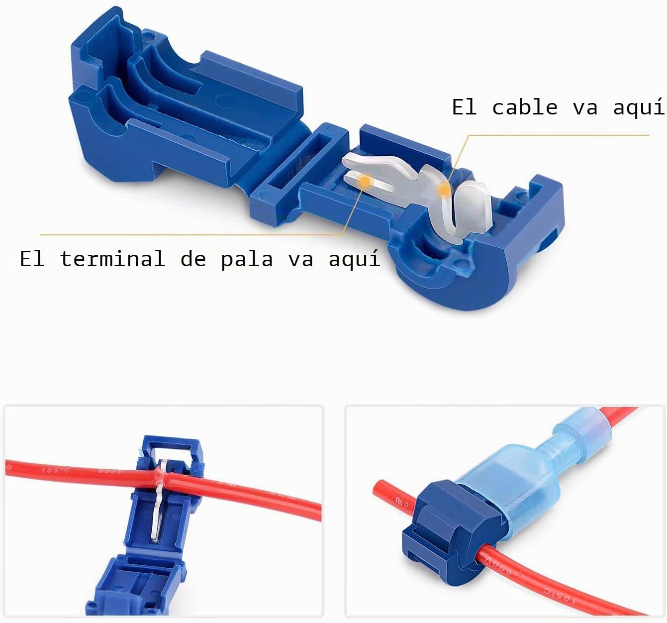 RUNCCI-Yun 120 Piezas de Conector de Cable T-Tap, Conectores eléctricos T-Tap, terminales de Cable de Empalme rápido, Kit de terminales machos aislados de Nylon de Conector rápido T-Tap