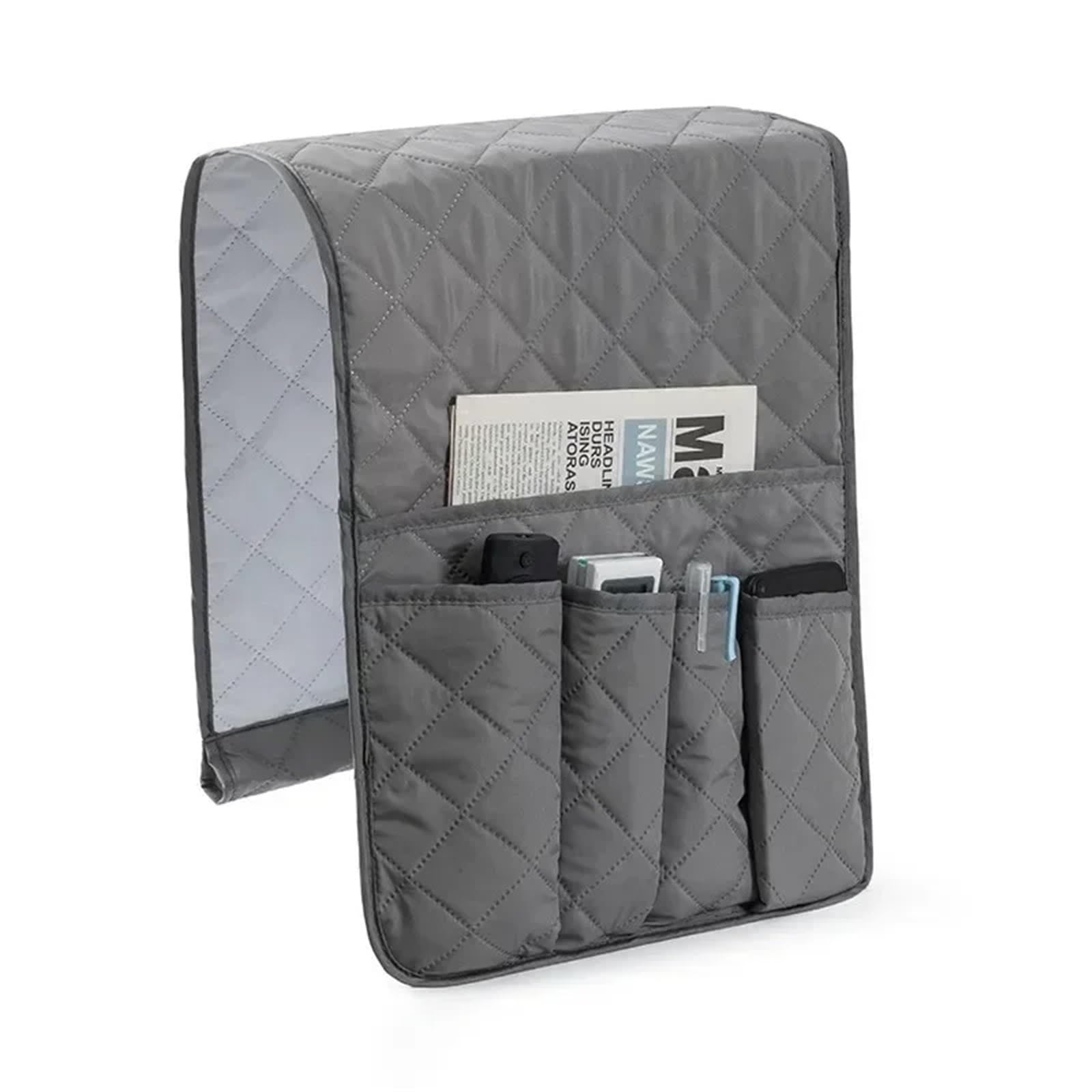 BDFJEDS Couch Armrest Organizer Sofa Armrest Organizer With 5 Pockets And Cup Holder Tray Couch Armchair Hanging Storage Bag For TV Remote Control Cellphone(Grey)