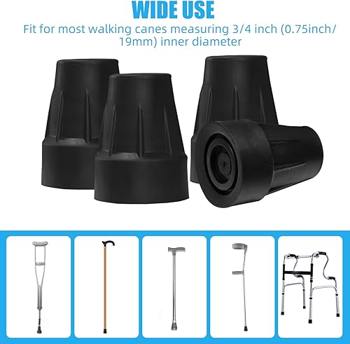 Miniatura 3 de Puntas de caña de 34 pulgadas, paquete de 4 puntas de goma para bastón de repuesto, accesorios antideslizantes y duraderos para bastón para personas