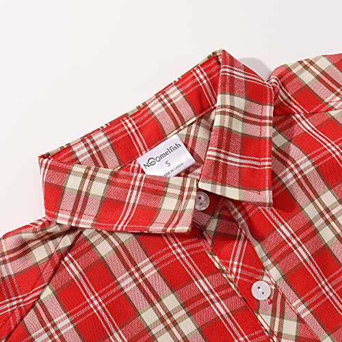 Image of Noomelfish Girls Sleeveless Plaid Button Down Shirt Tie Knot Blouse Tank Tops, Red Plaid, Size 5-6 Years
