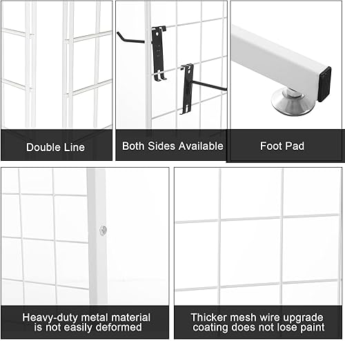 Miniatura 5 de Zonon 2 paneles de rejilla de pared de 6 pies con patas en T, paneles de rejilla de alambre de metal, estante de exhibición de alambre de pie para