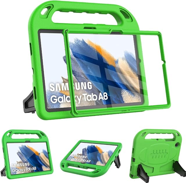 Surom Kids Case with Built-in Screen Protector for Samsung Galaxy Tab A8 10.5" 2022 (Model SM-X200/X205/X207), Shockproof Handle Stand Protective Case for Samsung Tab A8 10.5 Inch 2022, Green