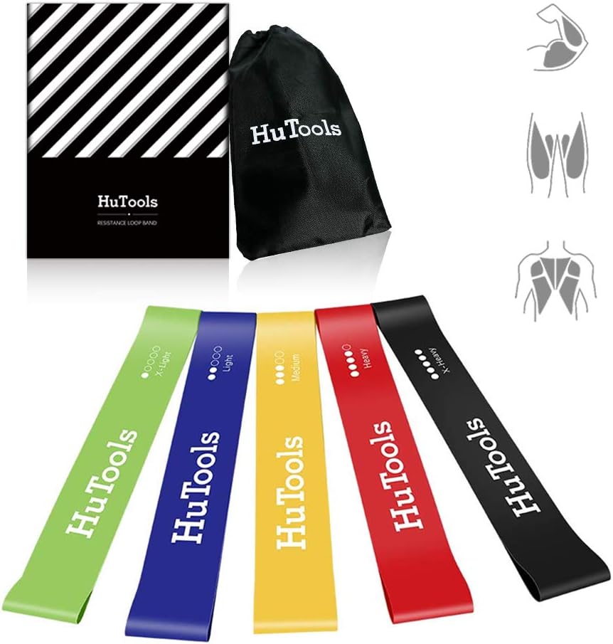 HuTools Exercise Loop Bands Exercise Bands for Legs and Butt Resistance Bands Arms Shoulders for Physical Therapy Yoga Crossfit Strength Training Set of 5 with Carry Bag