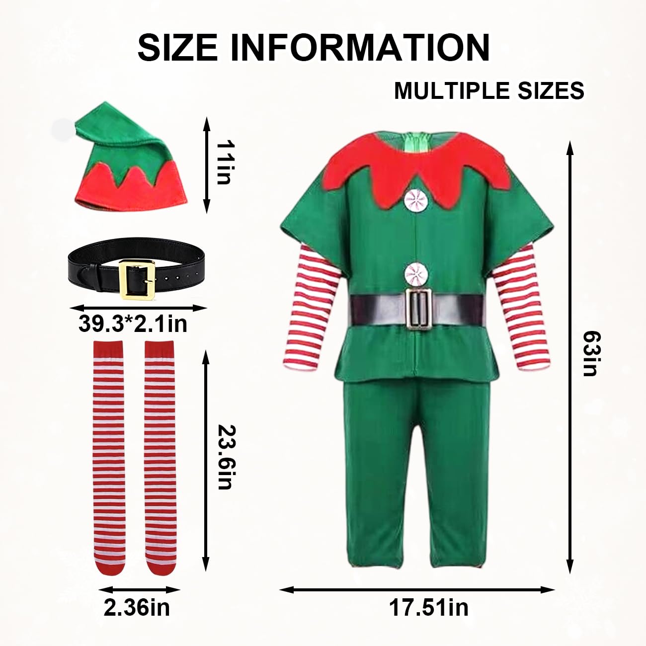 WFKKMEQ Christmas Elf Costume Set, 4 Piece Green Xmas Elf Outfit, Santa's Helper Outfit, Christmas Fancy Dress - Image 2