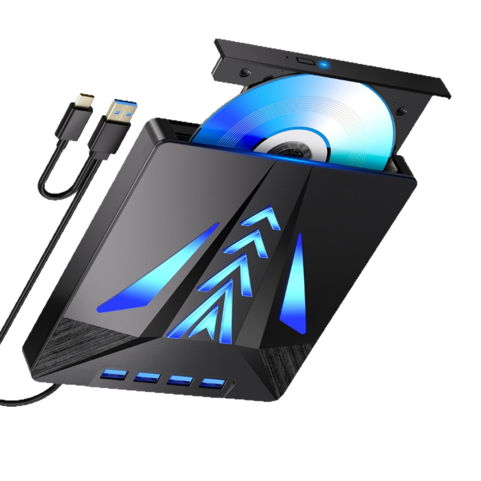 Unidad de disco externa USB tipo C portátil con ranura para tarjeta USB 3.0 USB 2.0 para portátil, escritor portátil ligero
