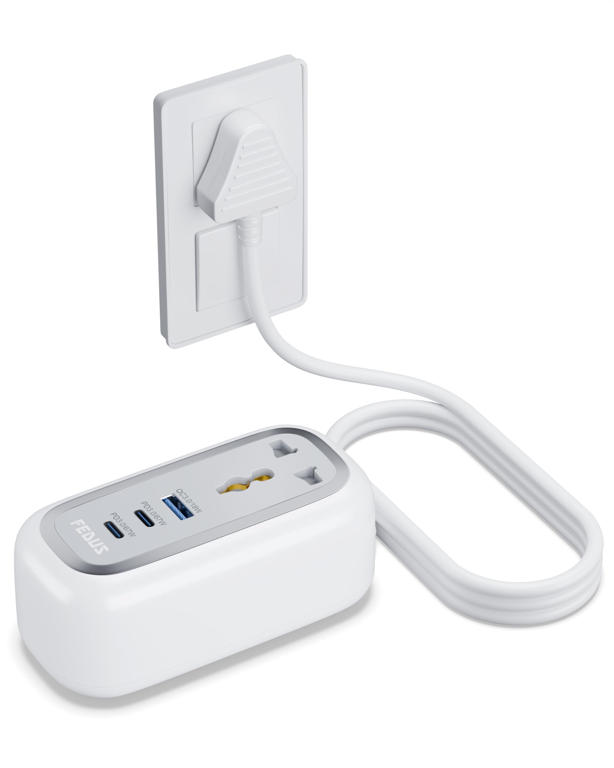 FEDUS 67W GaN Travel Power Adapter Strip Compact Extension Board with USB Ports 4ft Long Retractable Cable Cord, 2 Type C, 1 USB Ports, 2 International Power Sockets, 2500W for Laptop, Home Appliances-image-23