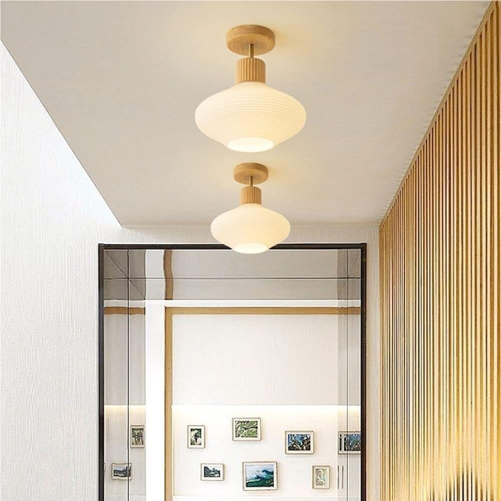 Szklana Lampy Sufitowa, Lampy Sufitowa Z Drewna Skandynawskiego, 3-kolorowe, Ściemnialne Oświetlenie Sufitowe Do Przedpokoju Kawiarni, Korytarza Na Poddaszu(Glass Walnut)
