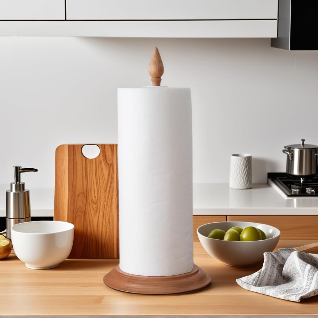 Portarotoli da Cucina Autonomo, con Base Massiccia e Finitura Atossica, per Piano Cottura, Tavolo o Bagno, Stile Classico Vintage in Legno di Noce