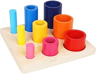 Agirlgle Wooden Shape Color Sorter Learning Matching Toy Board,Toddler Montessori Toys Early Learning Color Shape Sorting Recognition Stacking Board Rainbow Round Ladder Building Blocks
