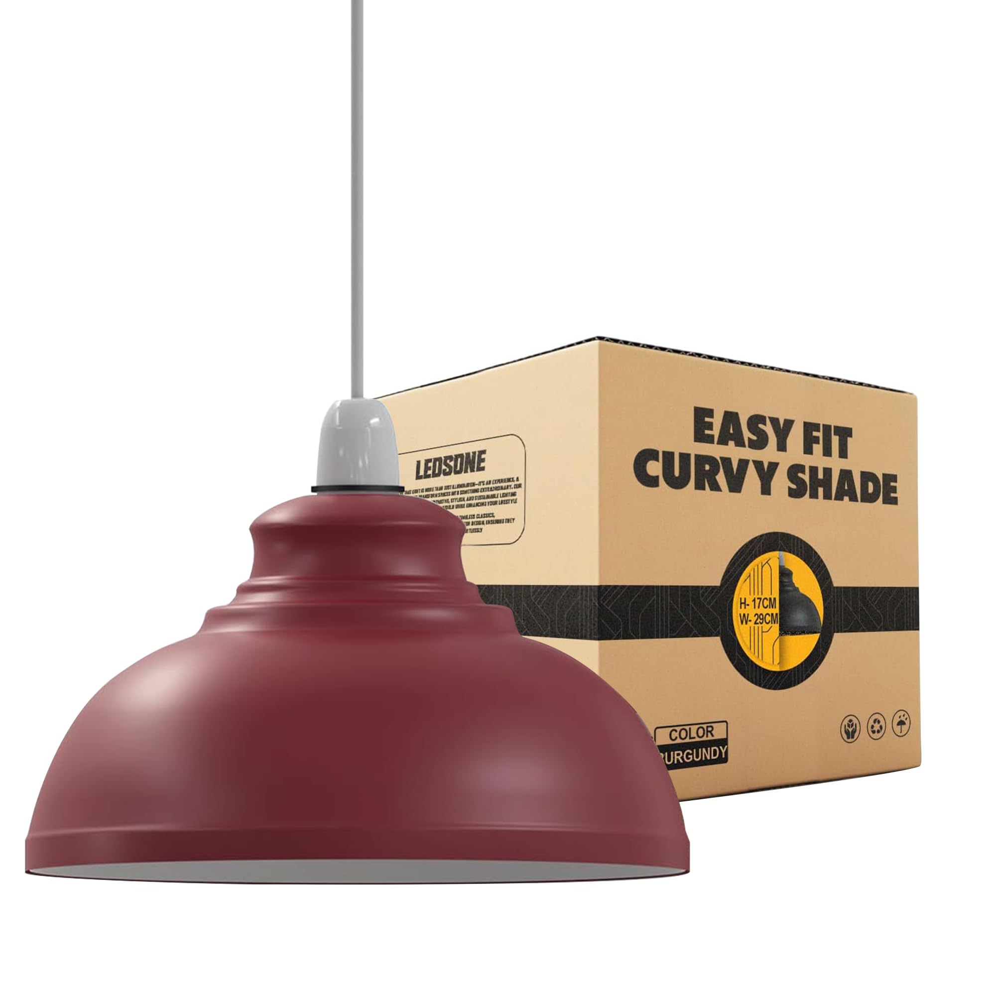 Ledsone Burgandy Retro Metal Ceiling Lampshade 29Cm Easy Fit Modern Hanging Pendant Lightshade For Bedroom Dining Room Hallway Office Industrial Kitchen Restaurant Bar