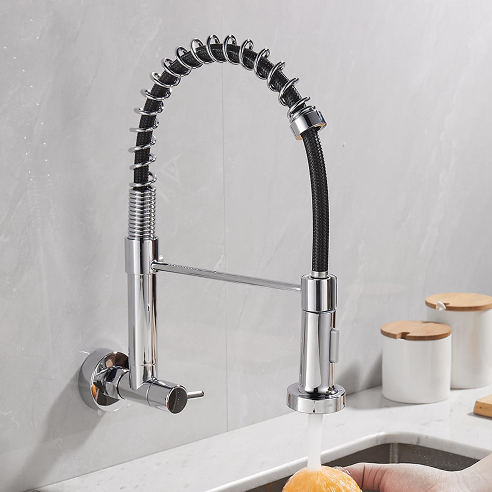 ZQFHSX Wall Mounted Kitchen Faucet - Cold Water Dual Mode Brass Brushed Tap for Sink