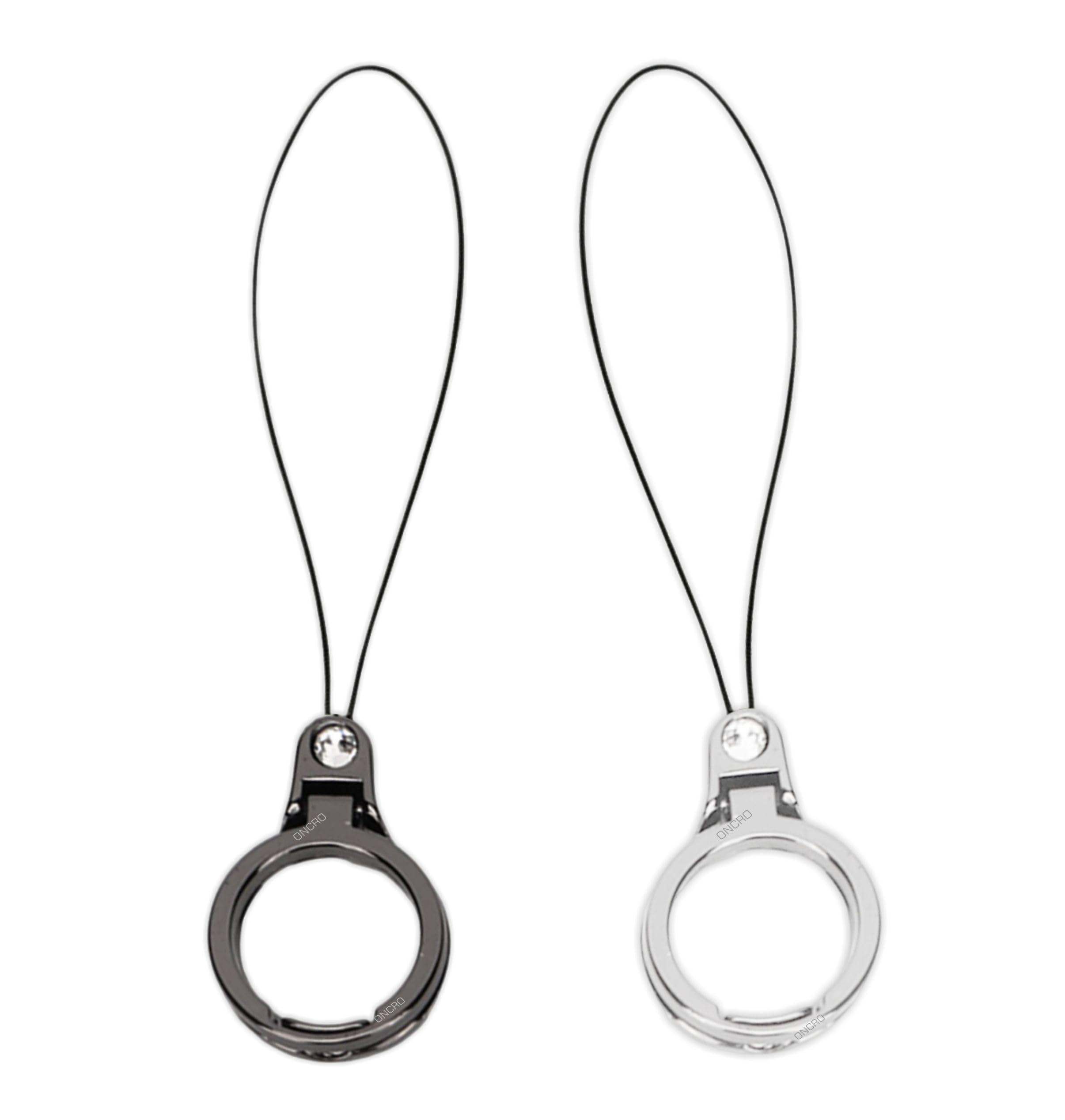 ONCROONCRO® Glossy Pack of 2 Universal 2 in 1 Mobile Phone Finger Ring Stand Kickstand Holder Strap Flexible Lanyard Alloy Charm Multifunctional with Rhinestone for Phone Case, Cell Phone, USB, Keys