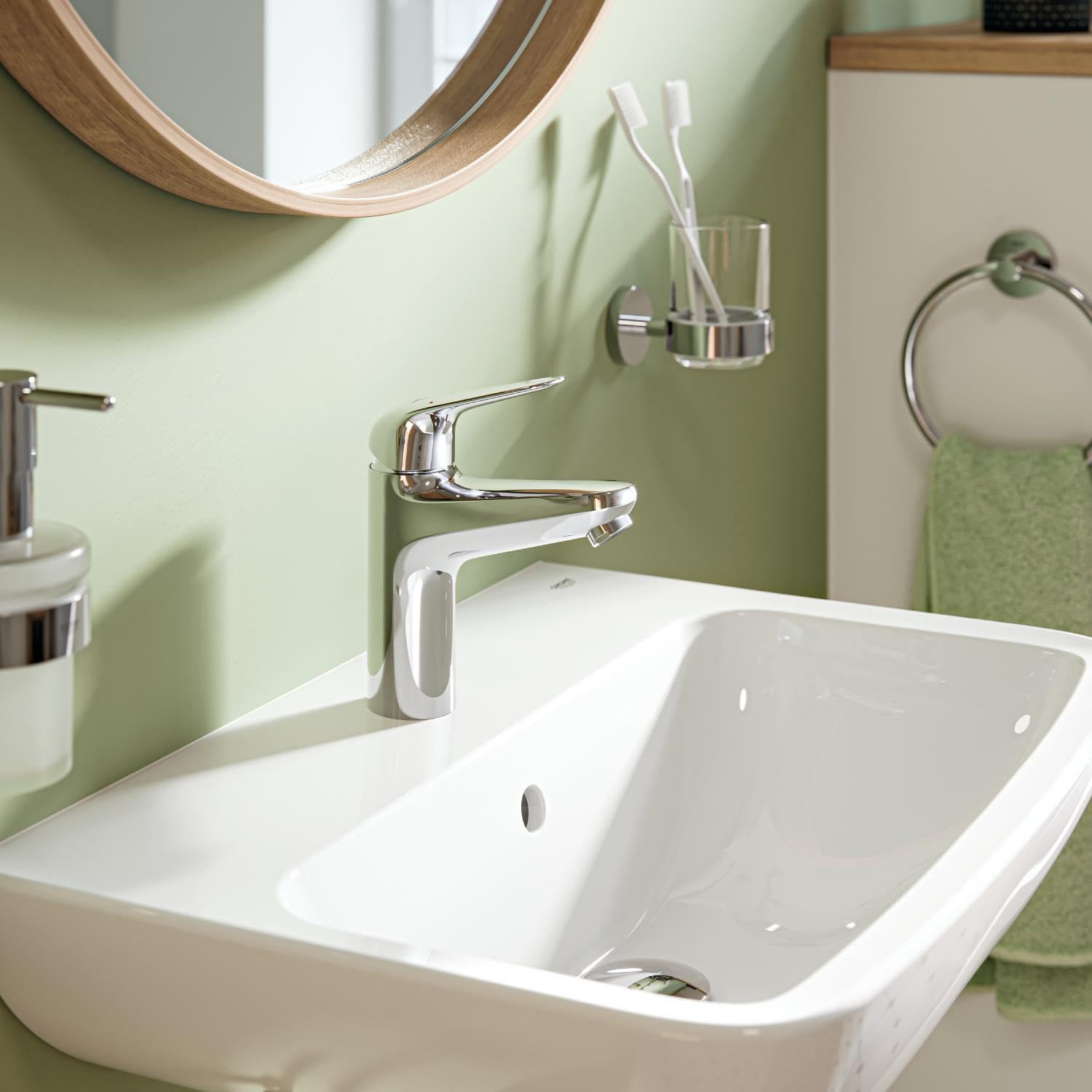 GROHE Swift, bateria umywalkowa, oszczędzająca wodę (bateria łazienkowa z odpływem pop-up, wysokość 18 cm, z narzędziem 3 w 1, łatwa instalacja na umywalce), chrom, 24326001