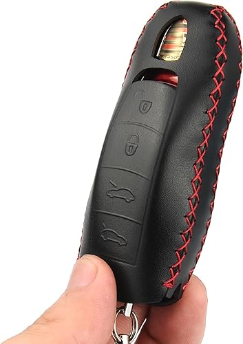 Cadtealir Funda de piel italiana para llavero compatible con Boxster Turbo Porsche Cayenne Panamera Macan Cayman 911