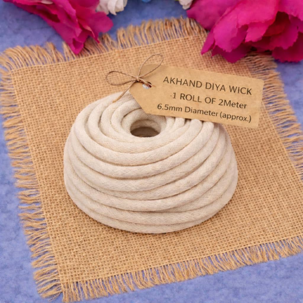 Akhand Diya Wicks for Pooja | Long Batti for Akhand Jyot | Diya Batti for Oil Lamp | Twisted Cotton Wick for Diya | Compatible with Tishvi Akhand Diya 250ml | Lambi Batti 2 Meter Length