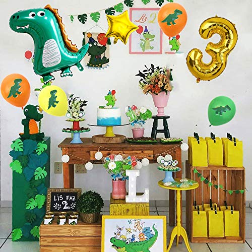 Haosell Dino ballonnen verjaardag 3 jaar, grote dinosaurusballon 3e verjaardag decoratie jongens groene dinosaurusballon… - Image 7
