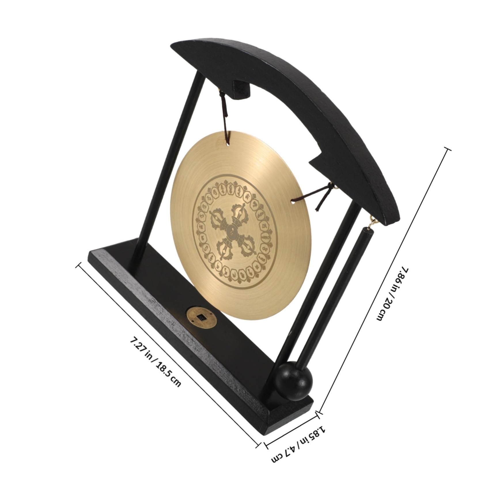 Didiseaon Gong de Meditación de Aleación con Diseño Vajra, Mini Gong de Mesa Feng Shui en Latón Dorado, Campana Decorativa para Oficina y Hogar, Adorno Zen Coleccionable con Soporte y Mazo