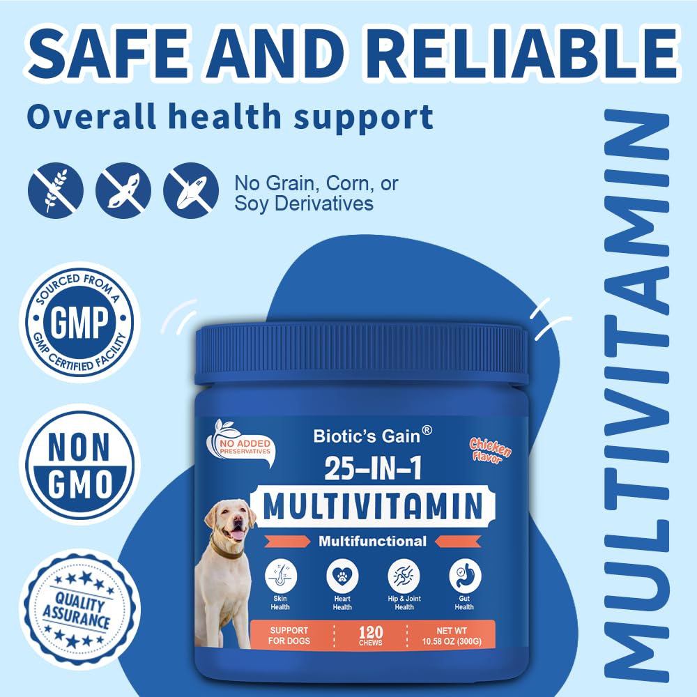 Biotic's Gain Dog Multivitamins, 25 in 1 Complete Care, 120 Soft Chews, Chicken Flavour - Image 4