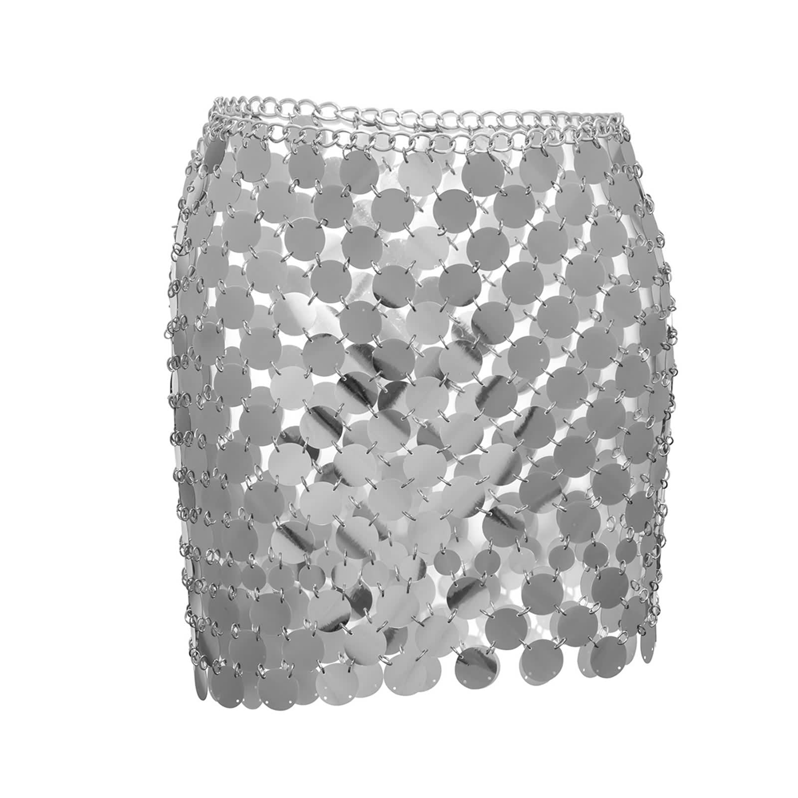 Catene lunghe per pancia, catene per gioielli per pancia, multistrato, con paillettes vuote, in lega, regolabile, multistrato, per donne e ragazze (Argento A)