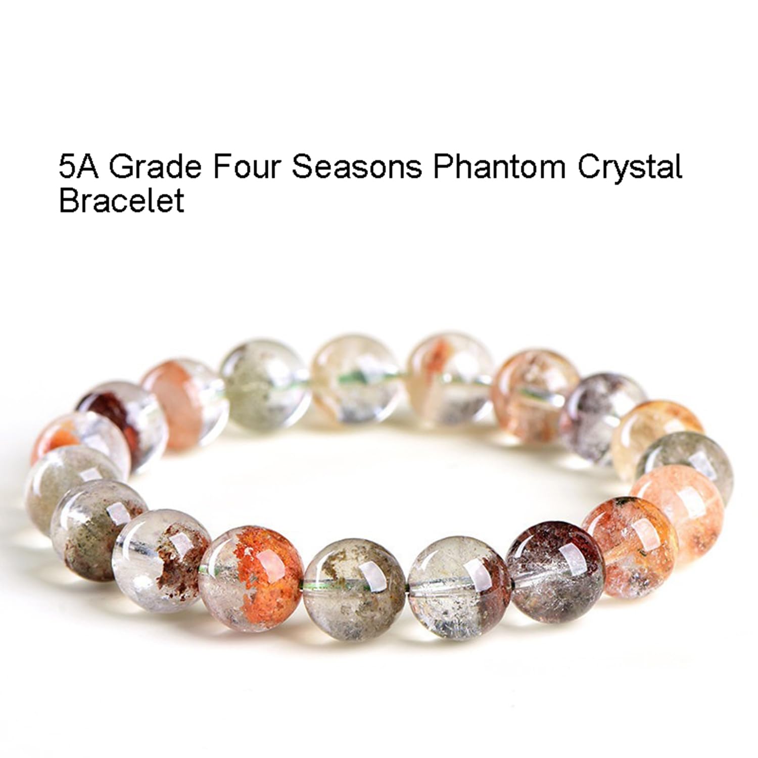 Bracciale donna perline cristallo pietre naturali, braccialetti guarigione | Braccialetto in quarzo fantasma delle quattro stagioni naturale, gioielli in cristallo per yoga, meditazione e relax