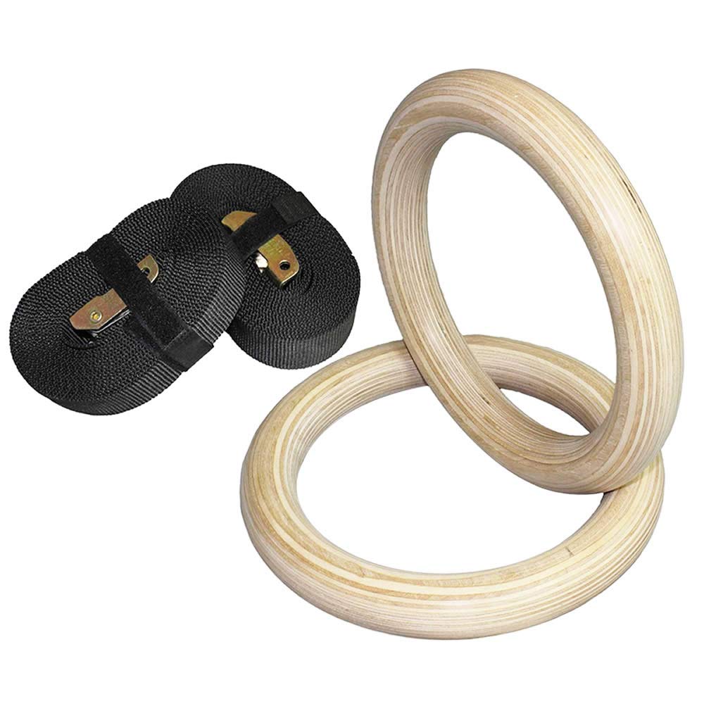 Anello di Ginnastica Anelli per la ginnastica in legno di betulla di betulla 1 paio per l'anello per la formazione della forza di fitness della casa.2,8 cm * cinghie regolabili da 4,5 m per facoltativ