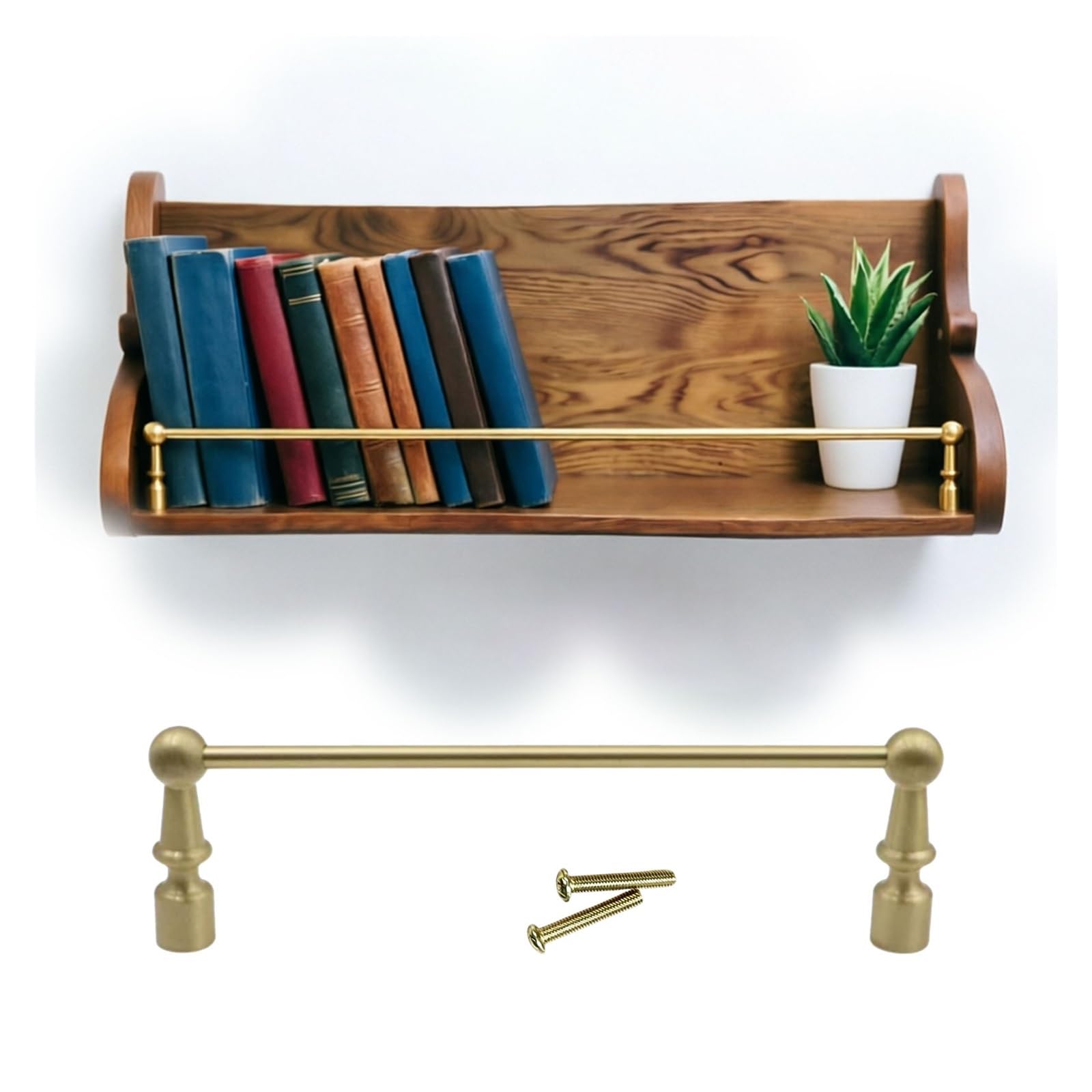 Bookshelves Anti Fall Cabinet Metal Guardrail Bar, Customizable Solid Brass Shelf Rail, Fence Display Rack for Art/Collectibles(TypeC,15in/38cm)