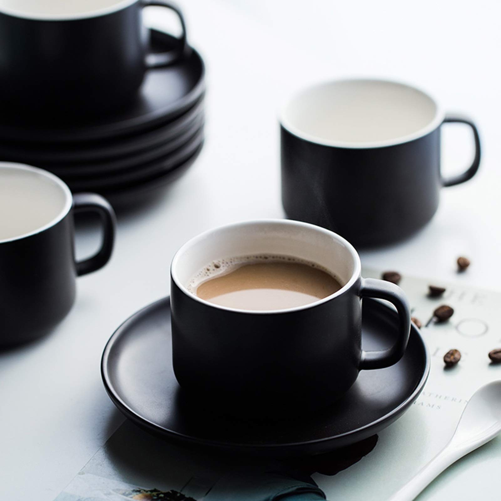 Tasse à Expresso en Porcelaine Mate avec Tasse à Cappuccino et Soucoupe 7,8 onces Parfaite pour Les Boissons au café de spécialité, Latte (Gris)