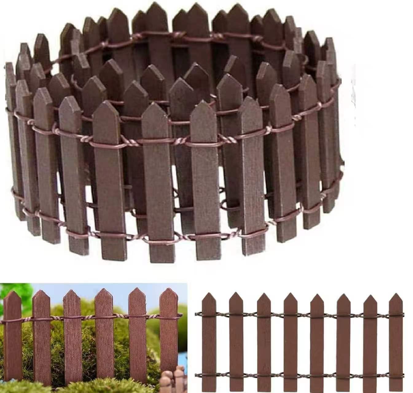 35 Inches Mini Fairy Garden Fence, Brown Small Wood Decorative Picket Fence, Picket Fence Miniature Ornaments for Dollhouse Plant Pot Fairy Garden Accessories