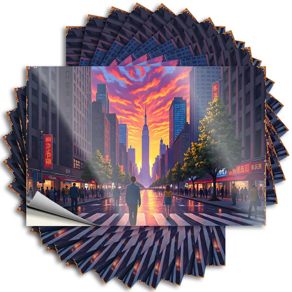Cityscape At Sunset: A Vibrant Urban Scene with Dramatic Sky Spring Dorm Decorations - Sticker Bottle Removable Vinyl Decal(6X9CM)