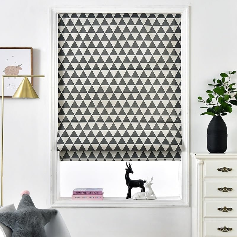 Manual or Electric Roman Blinds Modern Triangle Roman Shades Window Curtain Fabric Customize Size (RM-250108-ML-M/E)