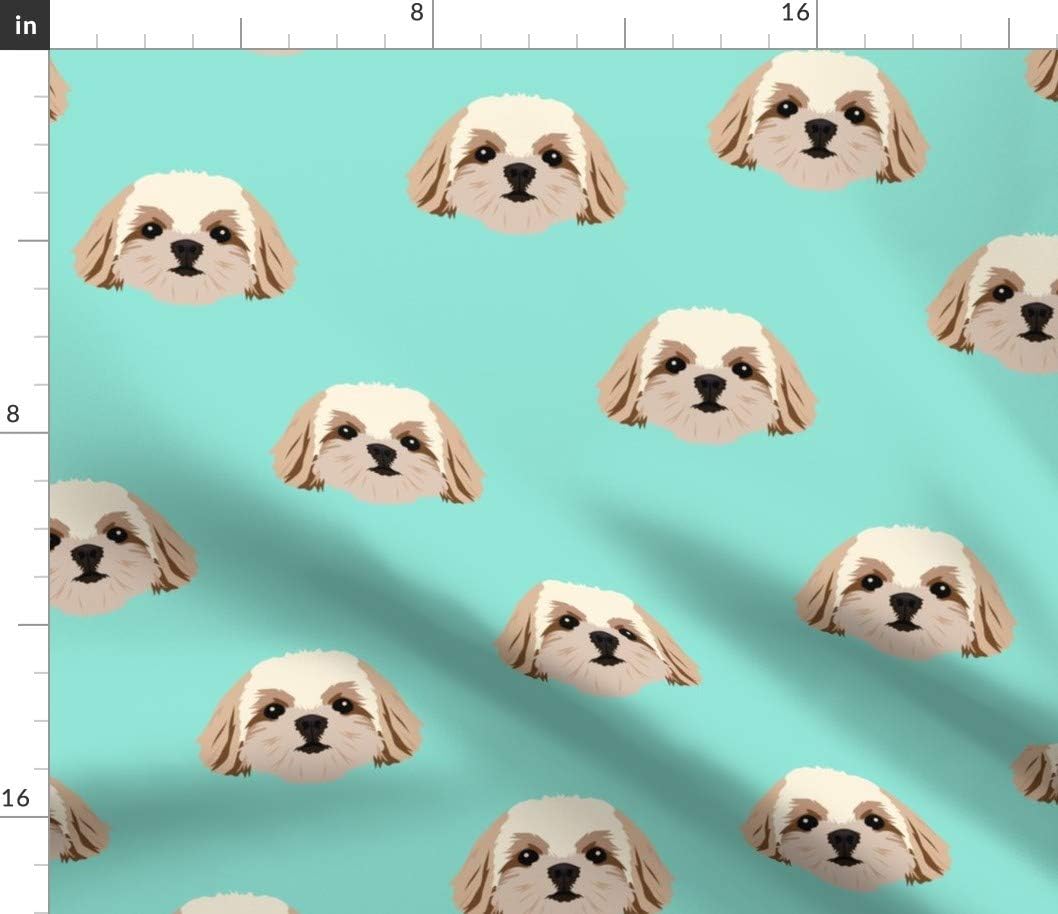Spoonflower Fabric - Shih Tzu Dogs Pattern Teal Cute Animal Animals Aqua Fun Pets Printed on Petal Signature Cotton Fabric by The Yard - Sewing Quilting Apparel Crafts Decor