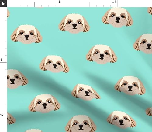 Miniatura 3 de Spoonflower Tela  Shih Tzu Perros Patrón Verde Azulado Lindos Animales Aqua Fun Mascotas Impresas en Petal Signature Tela de Algodón Fat Quarter