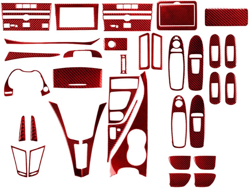 36Pcs Carbon Fiber Red Interior Full Cover Decorative Trim Set Compatible for Infiniti Q50 Q60 2014-2020