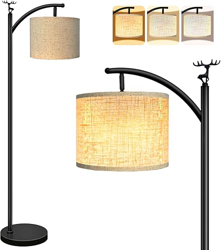 Lámpara de pie, lámpara de pie para sala de estar con bombilla LED de 3 temperaturas de color, lámpara de pie, pantalla de lino de alta calidad,