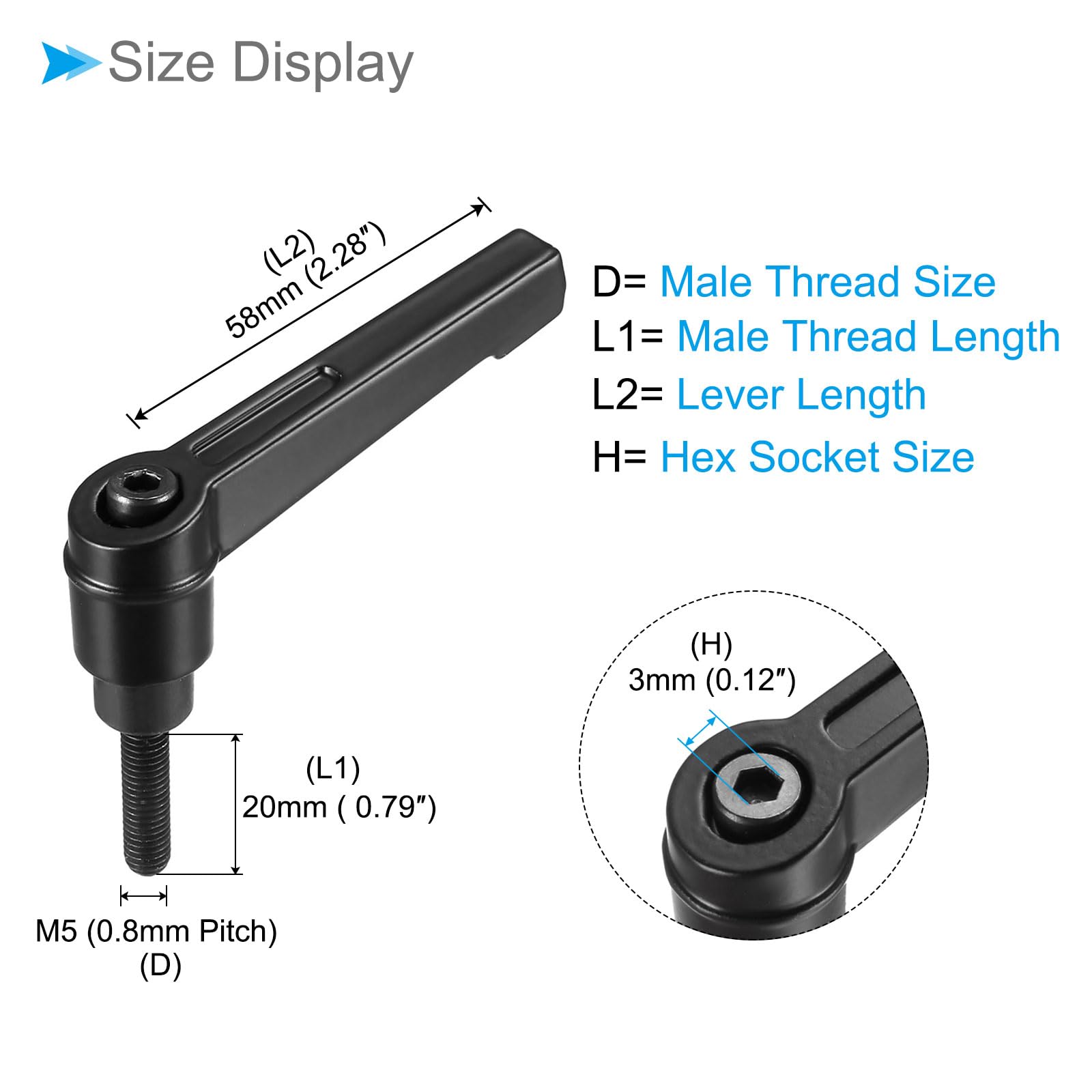 Sourcing Map 6pcs Adjustable Clamping Lever Handles M6 X 16mm Male Thread Bolt Knobs Rotating Screw Locking Quick Release Ratchet Push Button Handle, Black