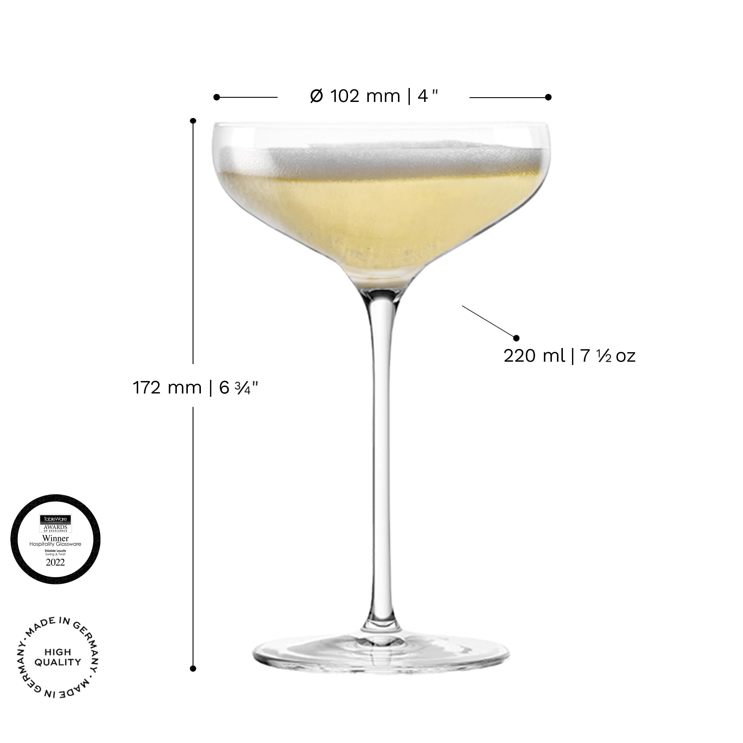 Stölzle Lausitz Champagnerschale TWIST 6er-Set 220ml – Elegante Champagner Gläser ideal auch für Sekt & Cocktails – Hochwertige Coupette Kristallgläser – Spülmaschinen- & Stoßfest, Made in Germany