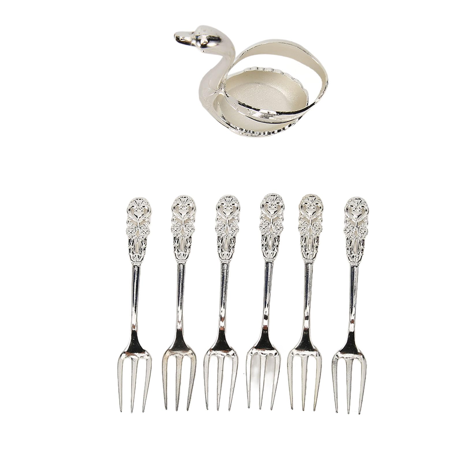 Kit de Tenedores con Soporte de Base de Cisne de ángulos Lisos, Juego de Postre Inoxidable para Bistrós Plateados