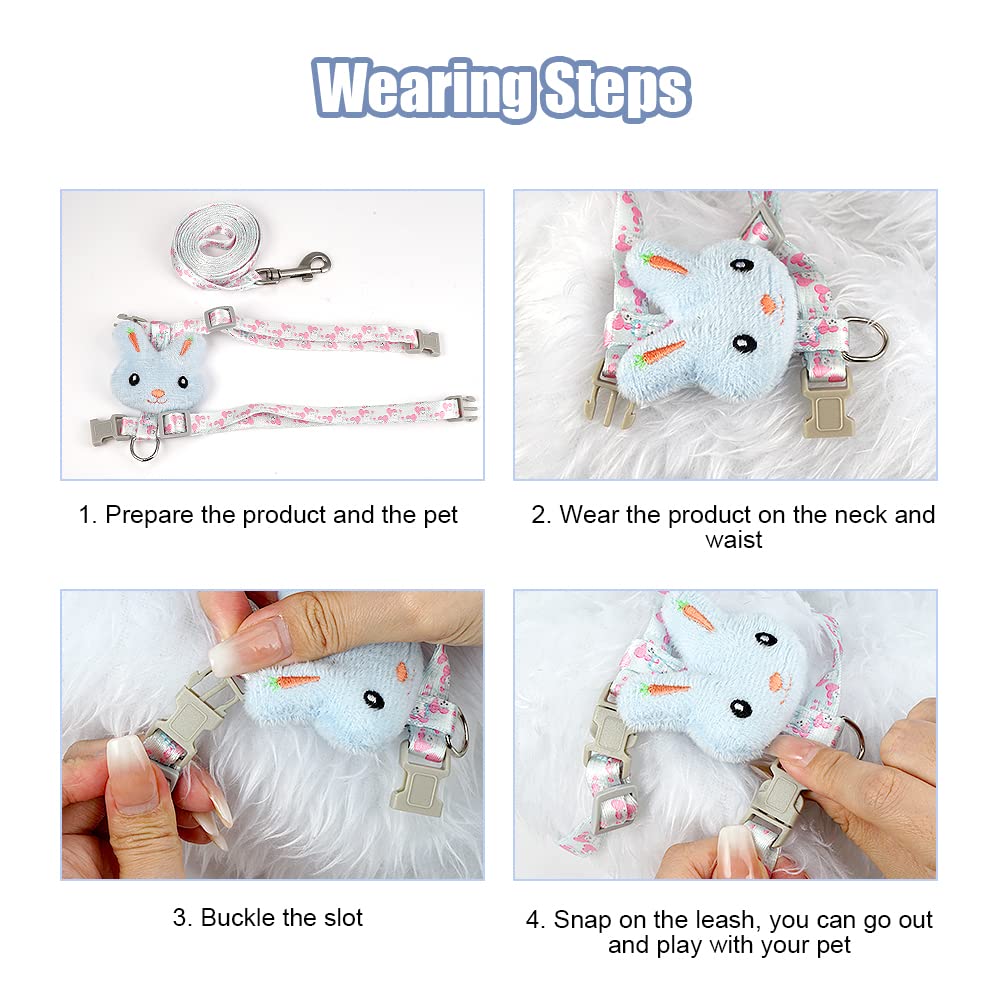 4er Set Kaninchengeschirr Mit Leine - Verstellbar Und Weich Für Kleintiere