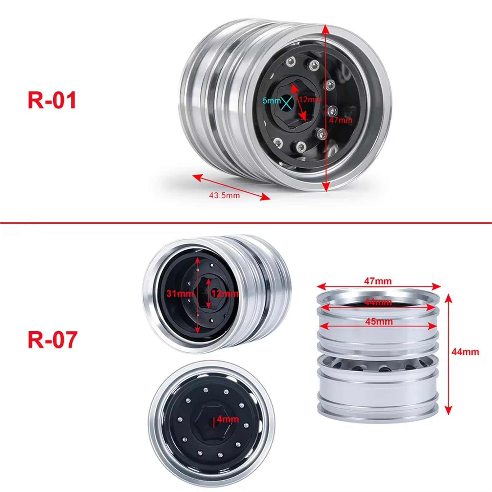 RC-Autoteile Zubehör Für Tamiya 1/14 Metall Vorder- Und Hinterradnabenfelgensatz 6x6 LKW RC Anhänger Traktor Auto Upgrade Teile Änderung Autozubehör 6 STK
