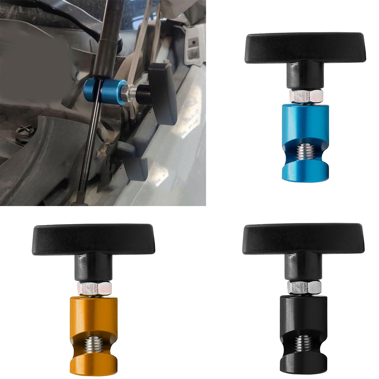 Hattba Blue/Black/Gold Car Hood Lift Clamp Lift Rod Clamp Strut Holder Retainer Tool Aluminum Alloy Color Car Hood Holder Clip Prop Rod Stick Accessories