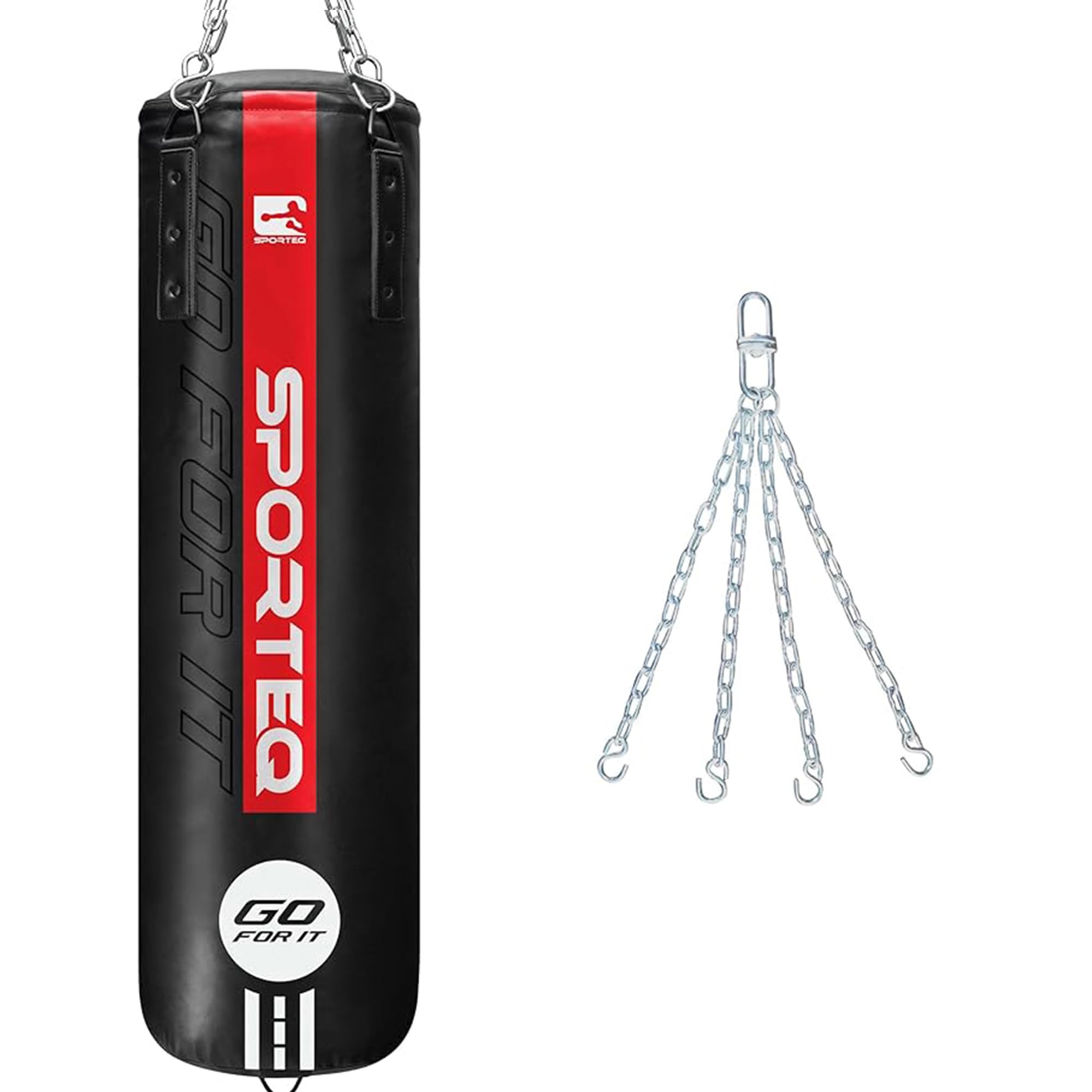 Sporteq GO Series Heavy Filled Boxing Punch Bag with Chain Hanging Set, 4FT Punching Bag for Boxing, Kickboxing & Muay Thai Training, Heavy Duty Punch Bag for Home & Commercial Gym Use